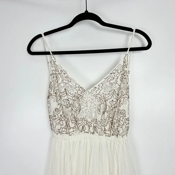 Raga Womens Beige Beaded V Neck Embellished Boho Elegant Maxi Dress M - Picture 5 of 9